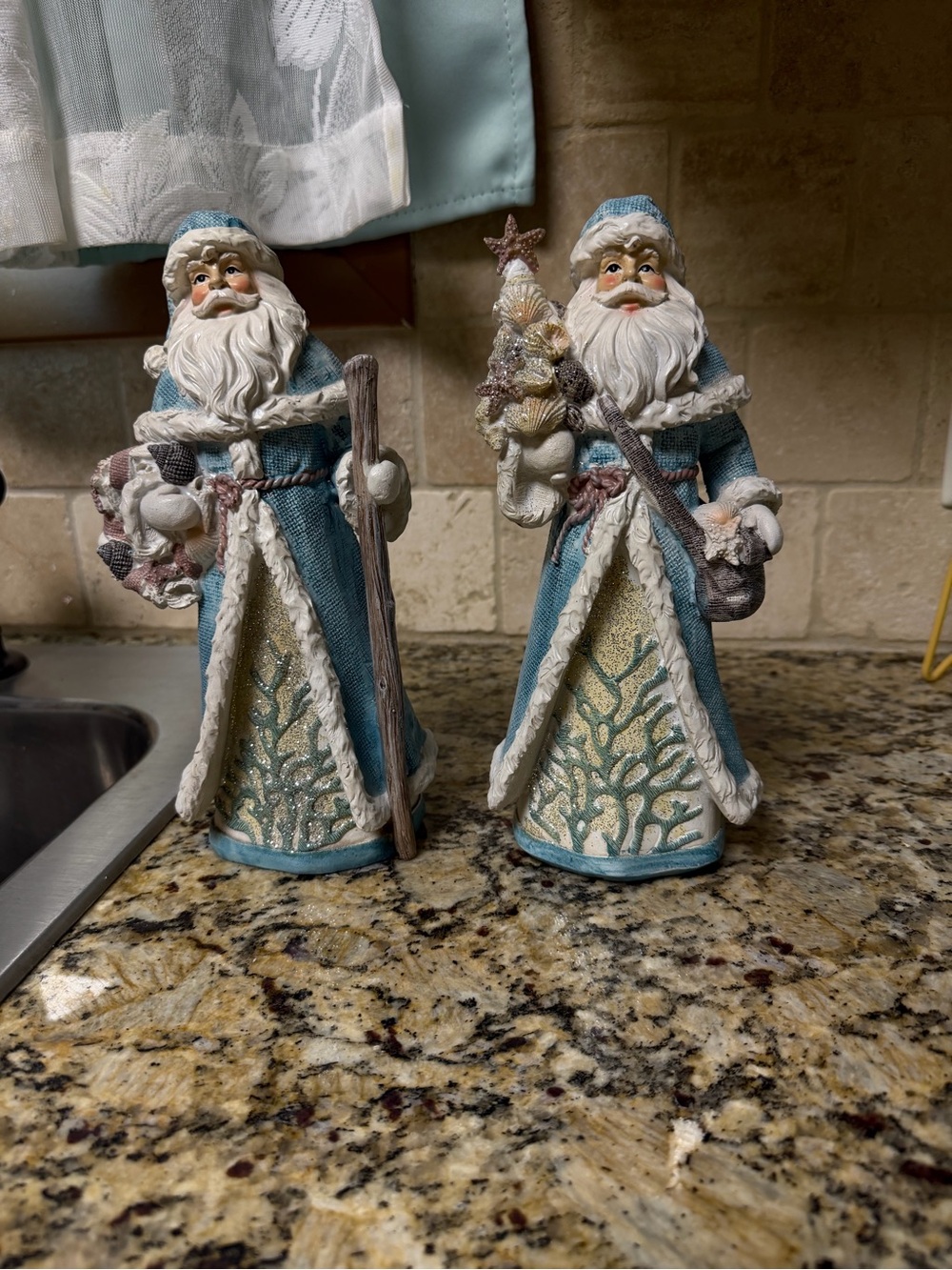 Blue Coastal Santa Figurines - Holiday Home Décor